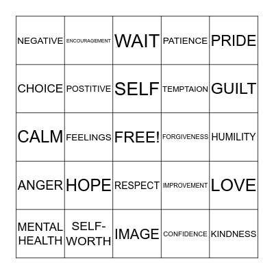 SELF CONTROL BINGO Card