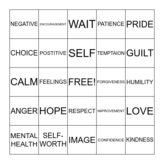 SELF CONTROL BINGO Card