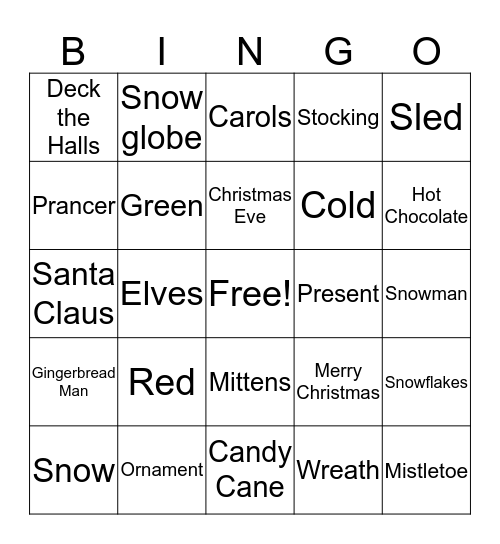 O'Keeffe Holiday Bingo Card