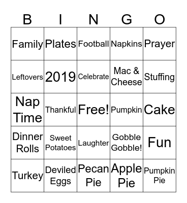 Thanksgiving BINGO Card
