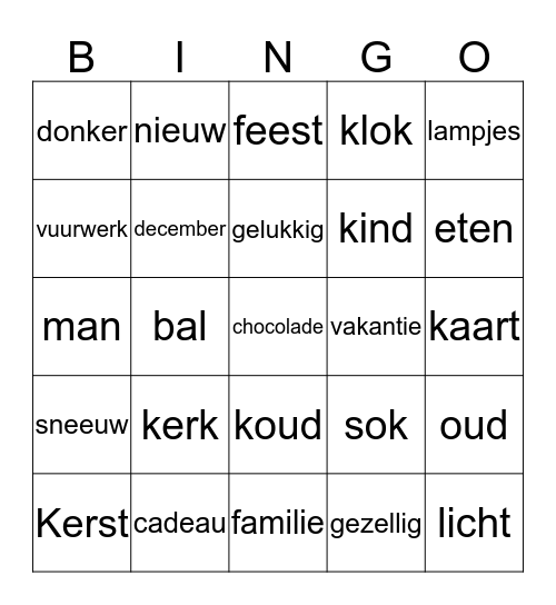 Up2learn Kerst Bingo Card