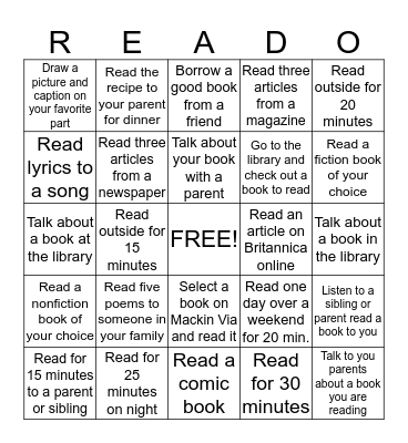 READO Bingo Card