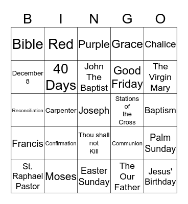 Religion Bingo Card