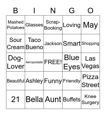 All About Ashley Bingo Card