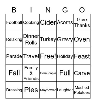 Thanksgiving BINGO 2019 Bingo Card