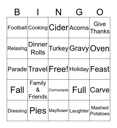 Thanksgiving BINGO 2019 Bingo Card