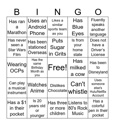 FIND SOMEONE WHO Bingo Card