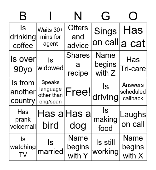 Rapport Bingo Card