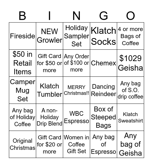Klatch Christmas Bingo  Bingo Card