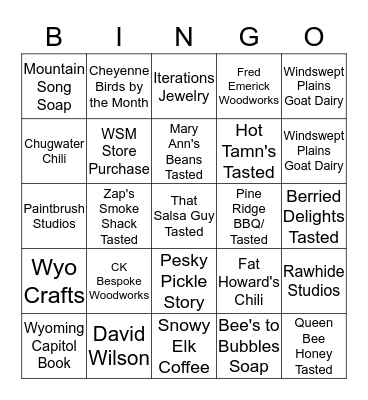 WSM Store Holiday Marketplace Bingo Card