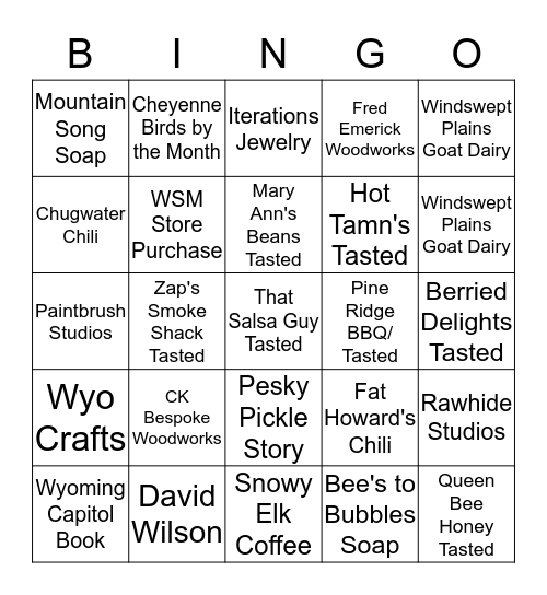 WSM Store Holiday Marketplace Bingo Card