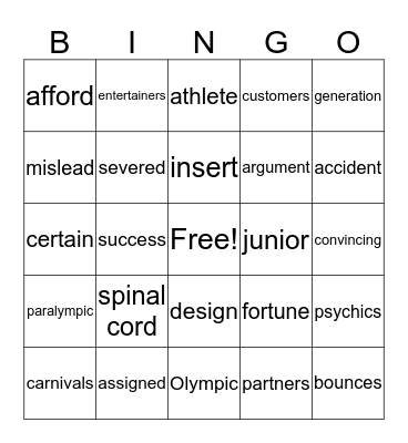 J/D Bingo Card