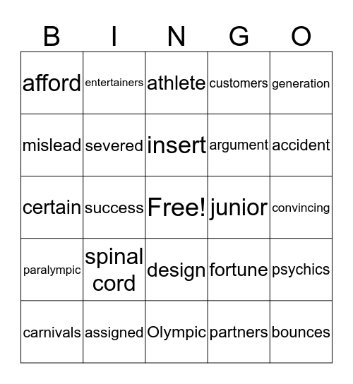 J/D Bingo Card