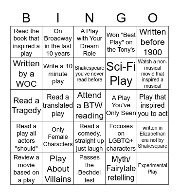 Buffalo Theatre Workshop Bingo Card