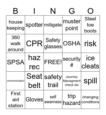 Erin's Safety Bingo  Bingo Card
