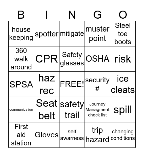 Erin's Safety Bingo  Bingo Card