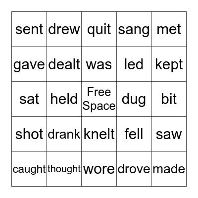 Irregular Verb Bingo II Bingo Card