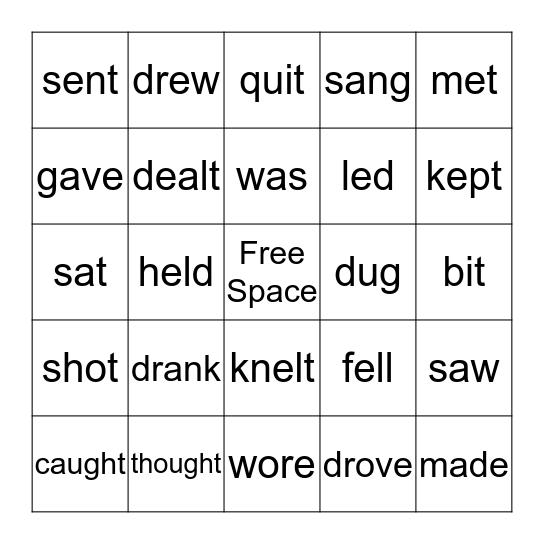 Irregular Verb Bingo II Bingo Card