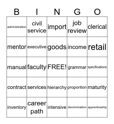 WORKPLACE AND CAREERS  Bingo Card