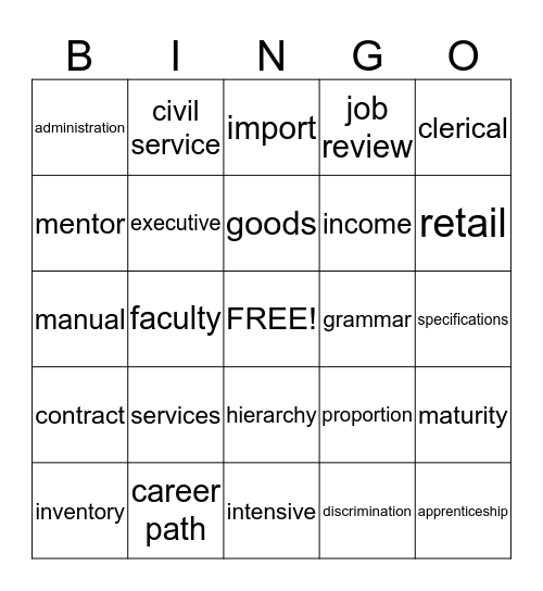 WORKPLACE AND CAREERS  Bingo Card