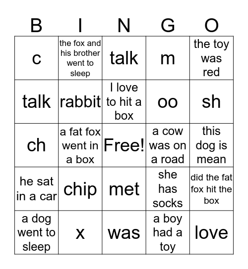 Reading Bingo Card