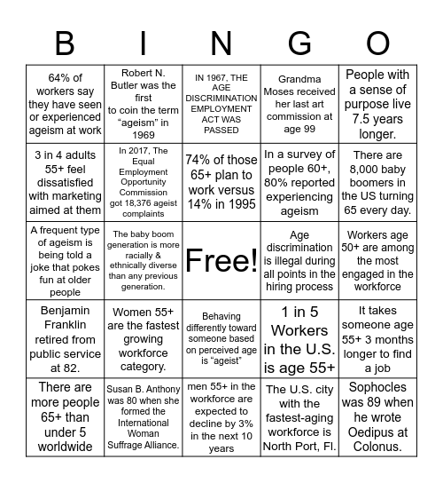 Ageism Bingo Card