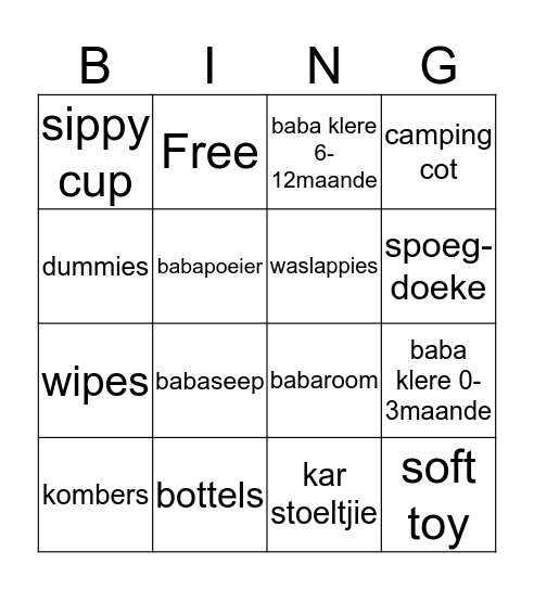 Baba Bingo Card