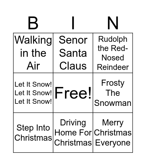 Christmas Bingo Beats Bingo Card