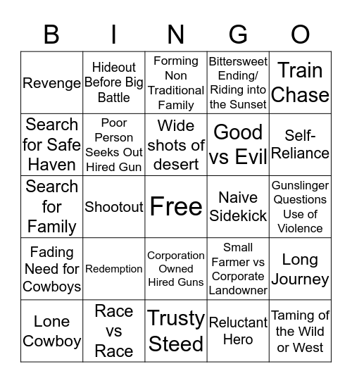 Western Bingo Card