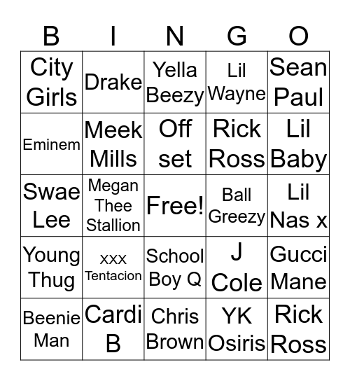 Trap Bingo Card