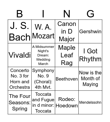 MUSIC MEMORY Bingo Card
