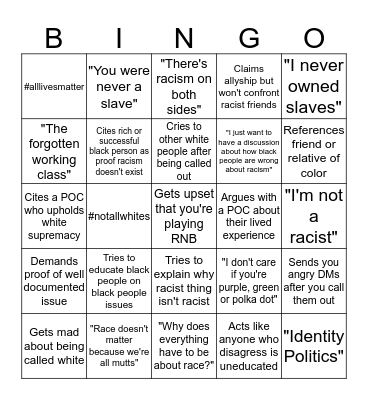 Racist Nonsense BINGO  Bingo Card