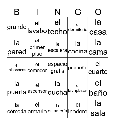 La casa- Unidad 2 Desafio 1 y 2 Bingo Card