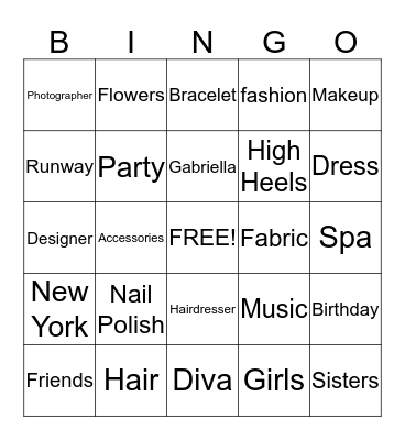 Gabby's Fashion BINGO Card