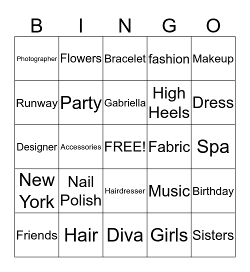 Gabby's Fashion BINGO Card