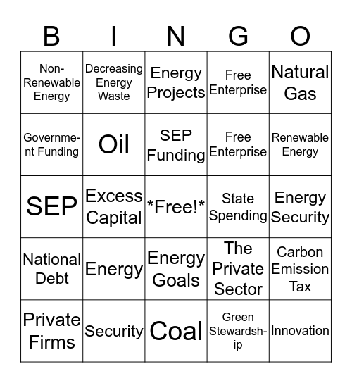 State Energy Program Bingo Card