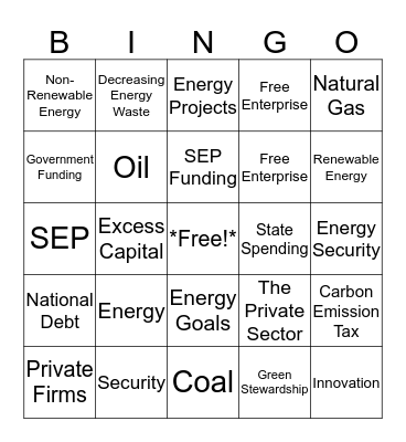 State Energy Program Bingo Card