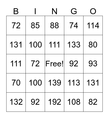 DOUBLE DIGIT ADDITION Bingo Card