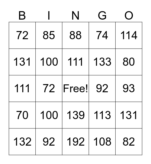 DOUBLE DIGIT ADDITION Bingo Card