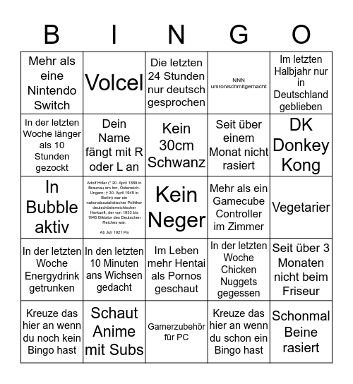 pleb Bingo Card