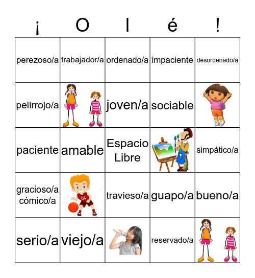 Los adjetivos  Bingo Card