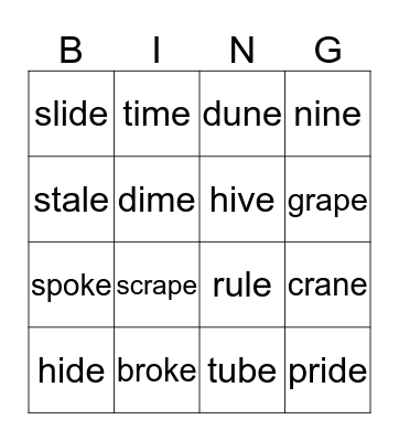 Long "i" Bingo Card