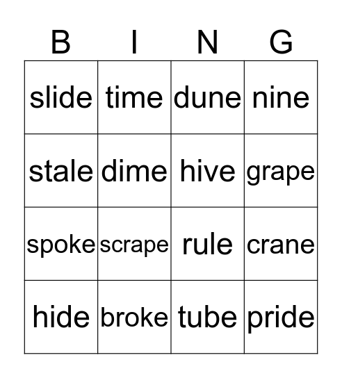 Long "i" Bingo Card