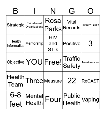 Public Health  Bingo Card