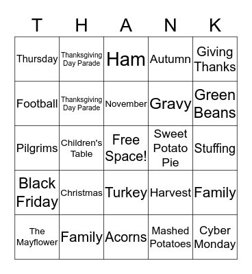 Thanksgiving Bingo Card