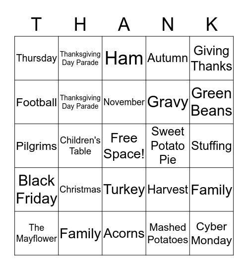 Thanksgiving Bingo Card