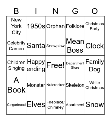 Holiday Movie Bingo Card