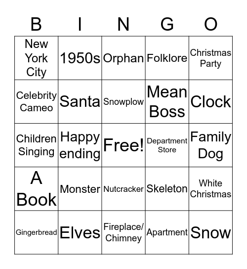 Holiday Movie Bingo Card