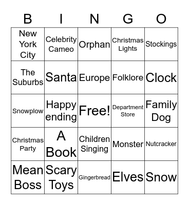 Holiday Movie Bingo Card