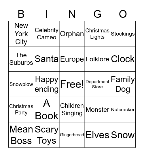 Holiday Movie Bingo Card